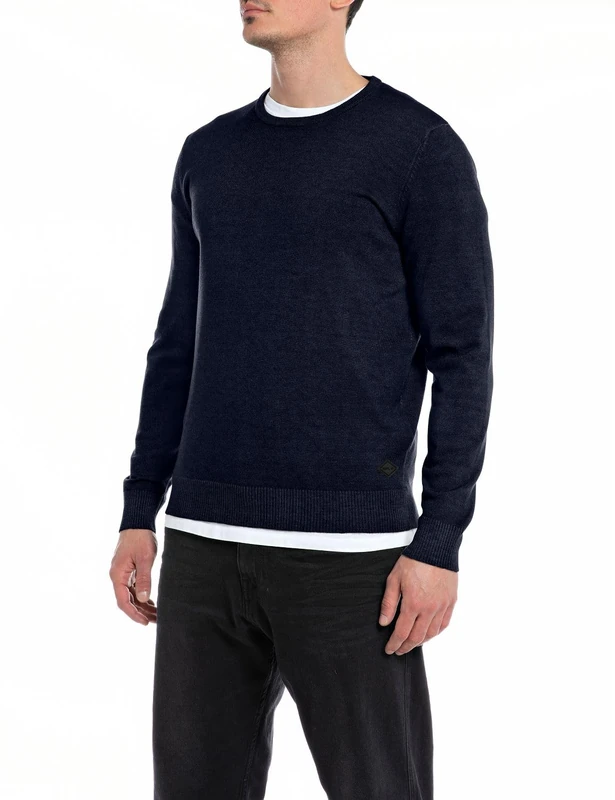 REPLAY Men's Wool Mix Sweater, Dark Navy 970 (Blue), M