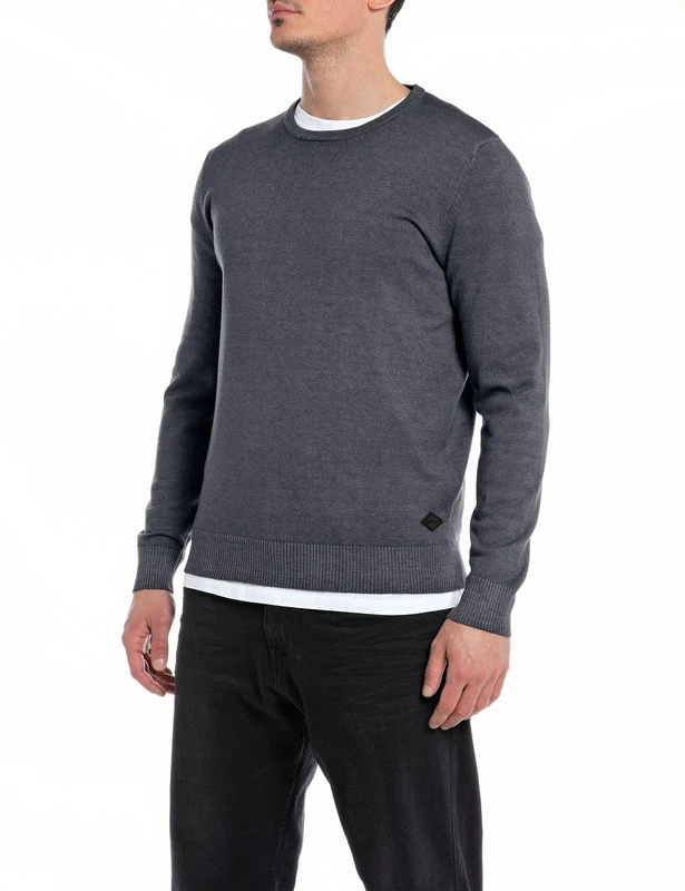 REPLAY Men's Wool Mix Sweater, Iron 293 (Grey), S