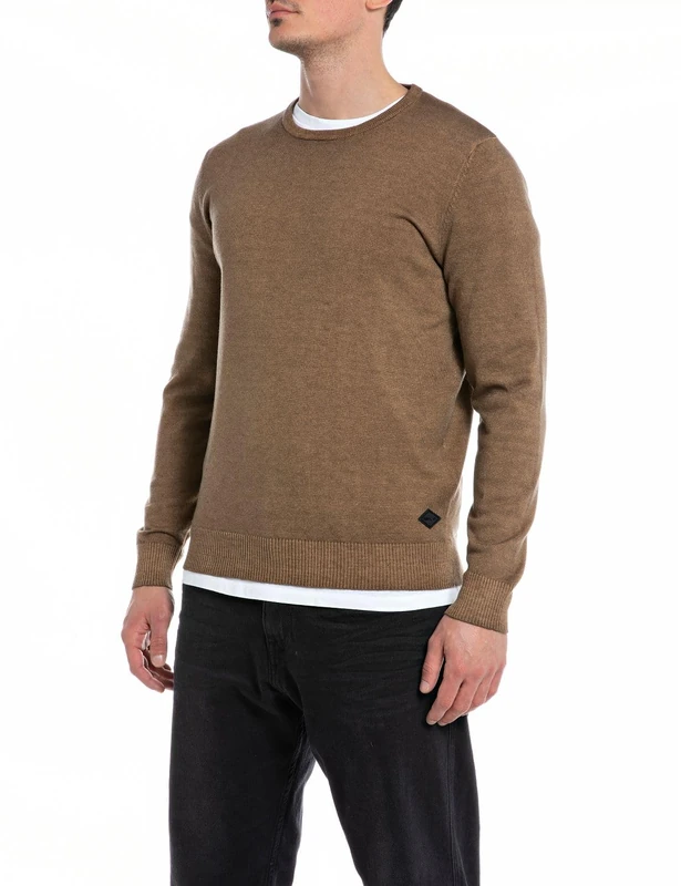 REPLAY Men's Wool Mix Sweater, Safari 989 (Brown), XL