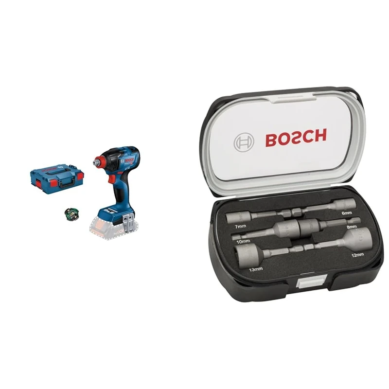 Bosch Professional 18V System GDX 18V-210 C Cordless Impact Driver (excluding Rechargeable Batteries and Charger, incl. 1 x GCY 42 Bluetooth Low Energy Module, in L-BOXX 136) + 6-Piece nutsetter Set