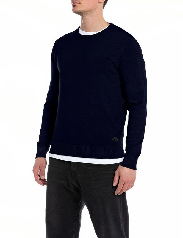 REPLAY Men's Wool Mix Sweater, Royal Blue 487 (Blue), XL