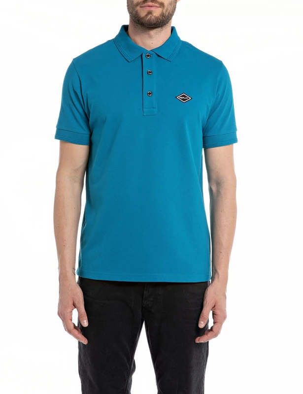 Replay Men's Polo Shirt Short Sleeve Piqué Stretch, Ming Blue 182 (Blue), XS - Image 1