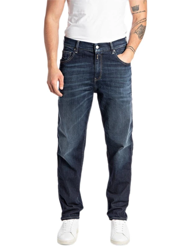REPLAY Herren Jeans Sandot Tapered-Fit Original, Dark Blue 007 (Blau), 27W / 32L