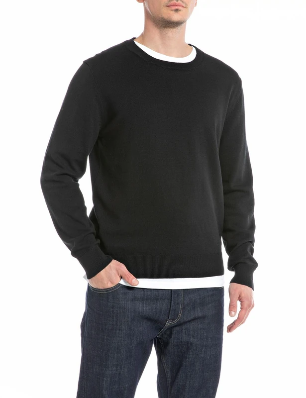REPLAY Men's Cotton Sweater, Black 098 (Black), XS