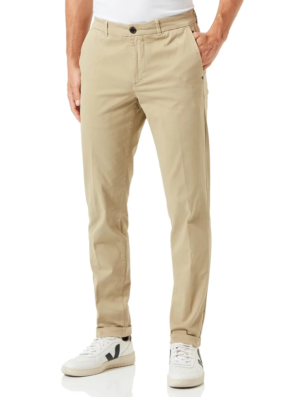 REPLAY Men's MB9889 Brad Peach Effect Stretch Gabardine Pants, Khaki 597, 29W / 32L