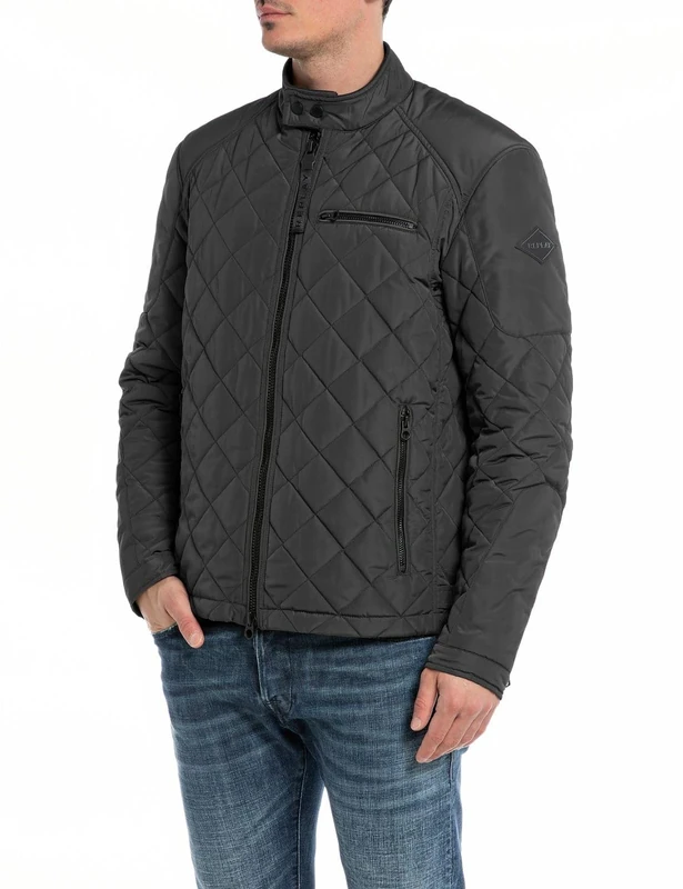 Replay men's quilted jacket, transition jacket without hood, black (Black 098), S