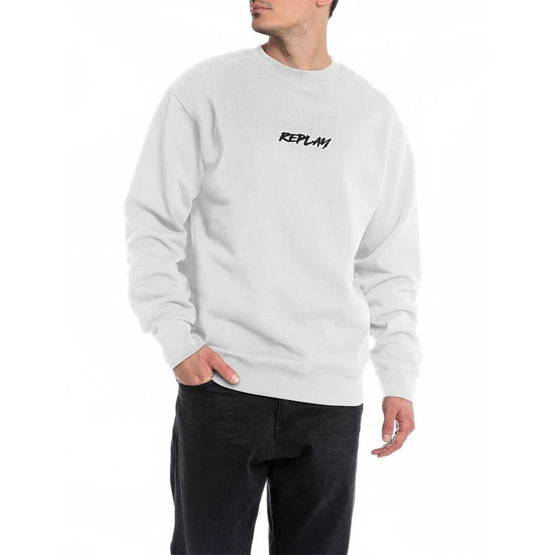 Replay men's sweatshirt logo without hood, white (White 001), XL