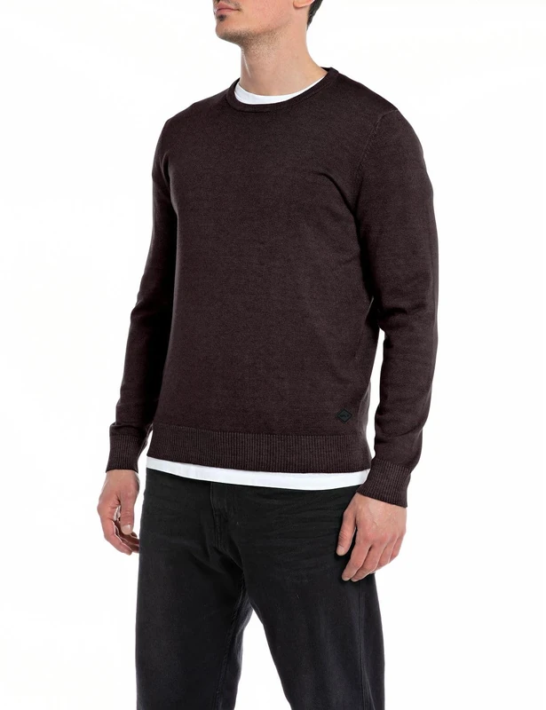 REPLAY Men's Wool Mix Sweater, Plum 278 (Violet), M
