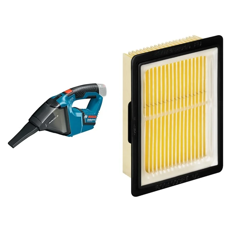 Bosch Professional 06019E3000 GAS 10.8 V-LI Professional Cordless Dust Extractor - Blue + 2607432046 Pleated Filter for Gas, Black/Yellow/White