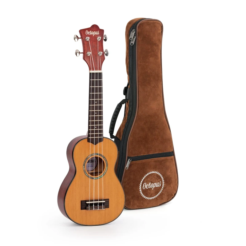 Octopus UK440S flamed maple soprano ukulele with solid cedar top, Chrome,Silver