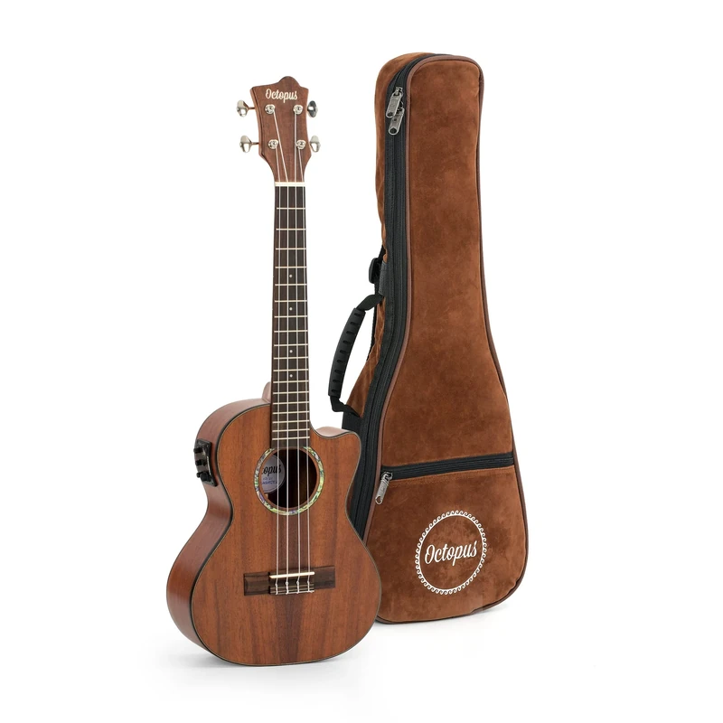 Octopus UK495TCE solid acacia electro tenor ukulele with cutaway,Chrome,Silver