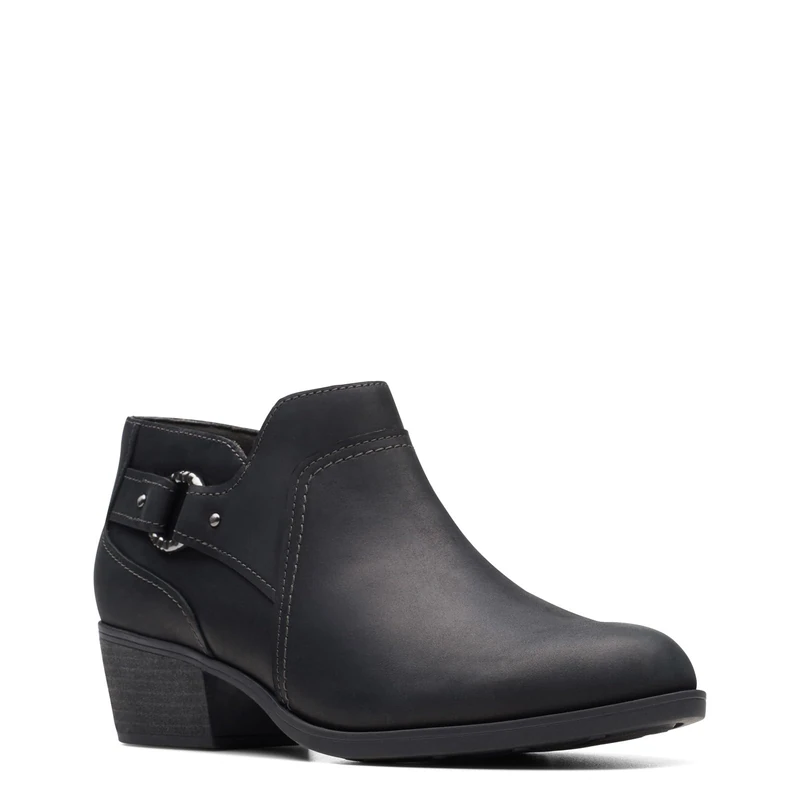 Clarks Women's Charlten Grace Ankle Boot, Black Oily Leather, 5