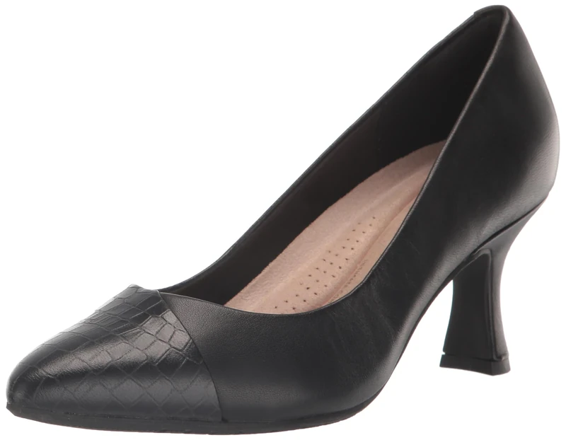 Clarks Women's Kataleyna Rose Pump, Black Croc Print Leather, 9