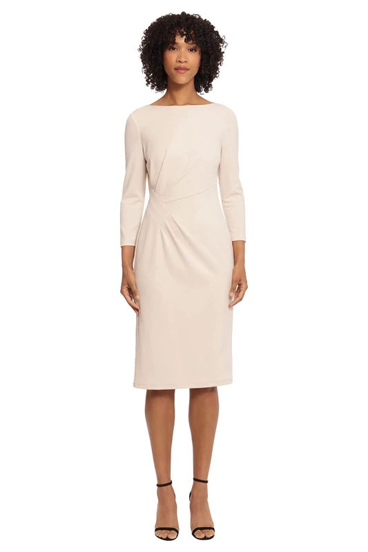 Maggy London Women's Scuba Crepe Pleat Tuck Waist Dress, Horn, 10