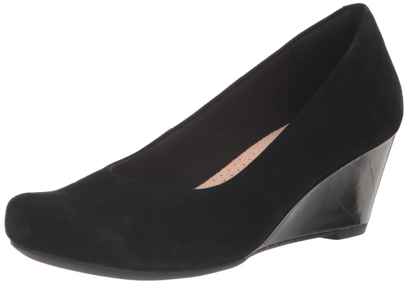 Clarks Women's Flores Tulip Wedge Pump, Black Combi Suede, 7.5