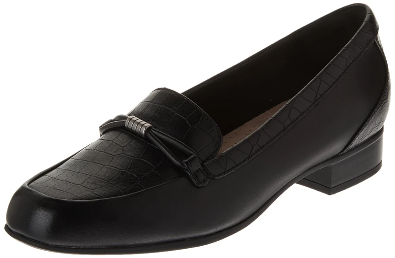 Clarks Women's Juliet Shine Loafer, Black Croc Print Leather, 6