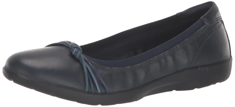Clarks Women's Meadow Rae Ballet Flat, Navy Leather, 9