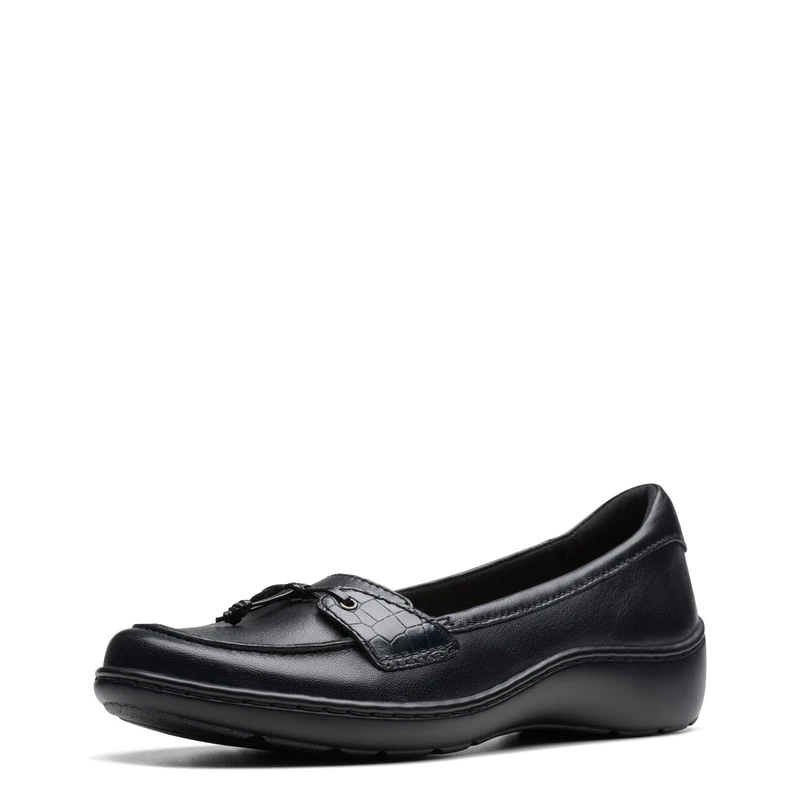 Clarks Women's Cora Haley Loafer, Black Leather, 9.5