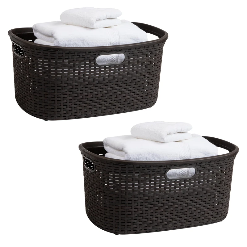 Mind Reader Basket Collection, Laundry Basket, 40 Liter (10kg/22lbs) Capacity, Cut Out Handles, Ventilated, Set of 2, Brown