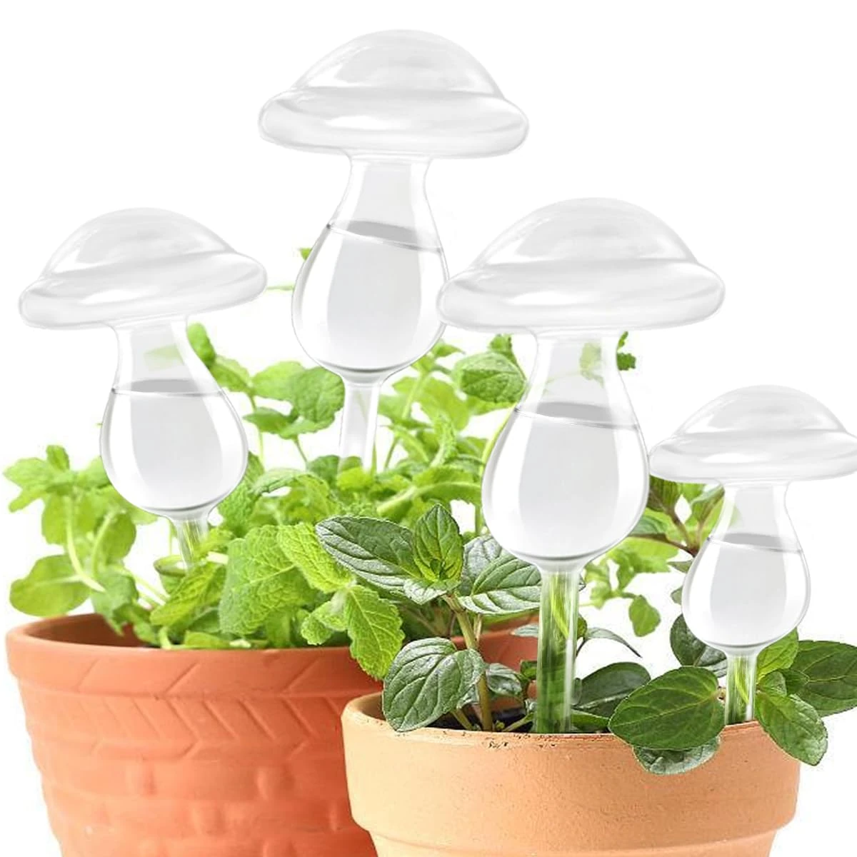 E-feilai Hight-Class Texture Mushroom Plant Waterer for Gift, Automatic Irrigation Device for Vacations,Glass Watering Globe,Plant Self-Watering Stakes Spikes for Indoor Outdoor Plants (2pcs, Clear)