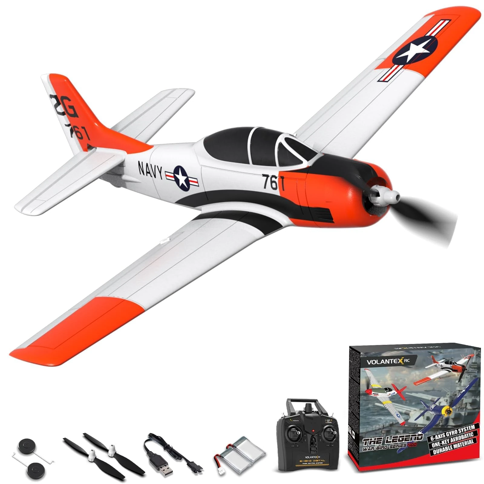 VOLANTEXRC RC Plane for Adults, 4CH WWII RC Airplane T28 Trojan 2.4Ghz Remote Control Plane RTF with 2 Batteries and Xpilot Stabilization Stystem, One-Key Aerobatic for Beginners (761-09 RTF)