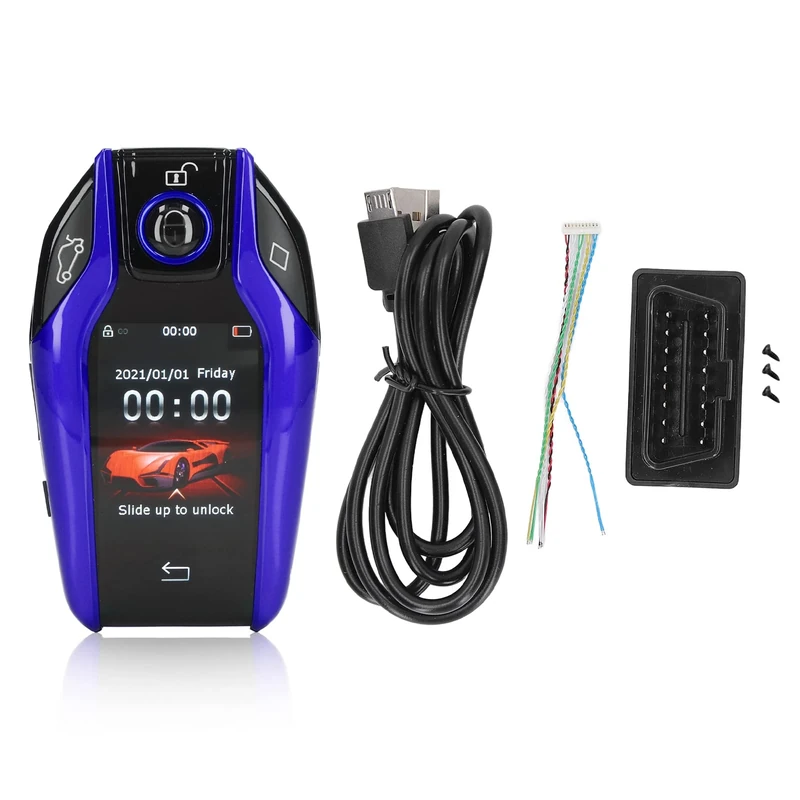 Akozon LCD Smart Key, Universal LCD Touch Screen Smart Key Remote Keyless Entry Remote For All Start Stop Engine Button Models (Blue)