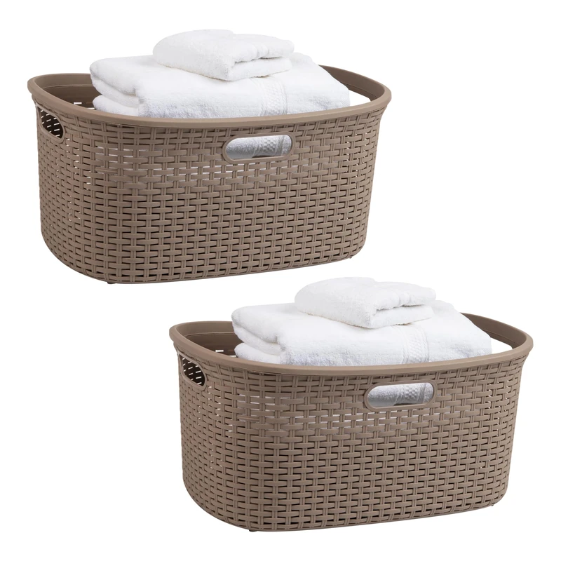 Mind Reader Basket Collection, Laundry Basket, 40 Liter (10kg/22lbs) Capacity, Cut Out Handles, Ventilated, Set of 2, Tan
