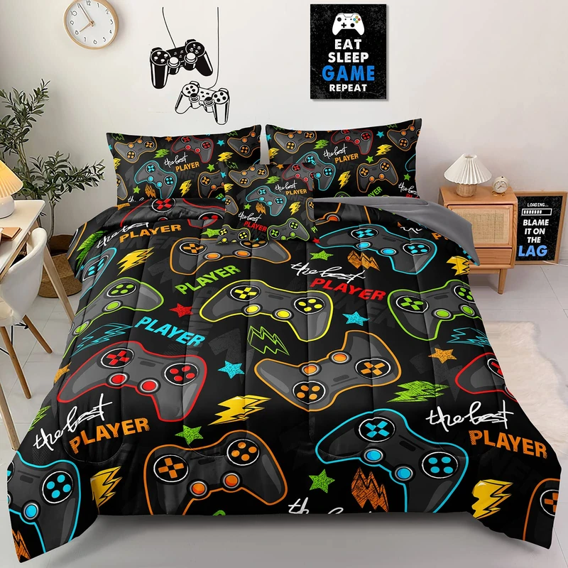 Z.Jian HOME 6 Pieces Gaming Bedding Set Queen Size for Boys Gamer Comforter Set for Boys Girls Kids Teens 6 Piece Bed in A Bag Video Game Bedding for Gamer Room Decorative Queen25