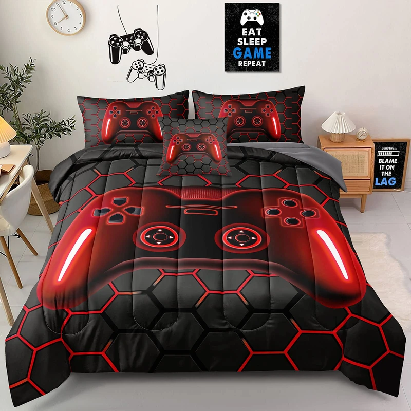 Z.Jian HOME 6 Pieces Gaming Bedding Set Full Size for Boys Gamer Comforter Set for Boys Girls Kids Teens 6 Piece Bed in A Bag Video Game Bedding for Gamer Room Decorative Full46