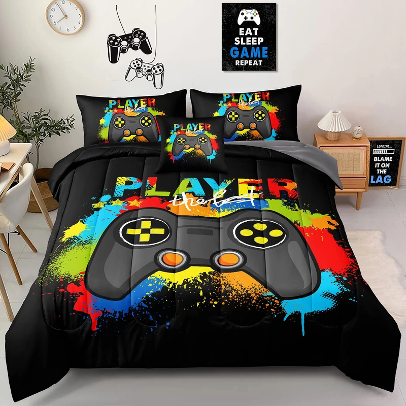 Z.Jian HOME 6 Pieces Gaming Bedding Set Full Size for Boys Gamer Comforter Set for Boys Girls Kids Teens 6 Piece Bed in A Bag Video Game Bedding for Gamer Room Decorative Full19