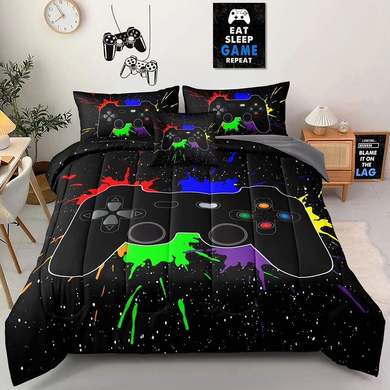 Z.Jian HOME 6 Pieces Gaming Bedding Set Full Size for Boys Gamer Comforter Set for Boys Girls Kids Teens 6 Piece Bed in A Bag Video Game Bedding for Gamer Room Decorative Full27