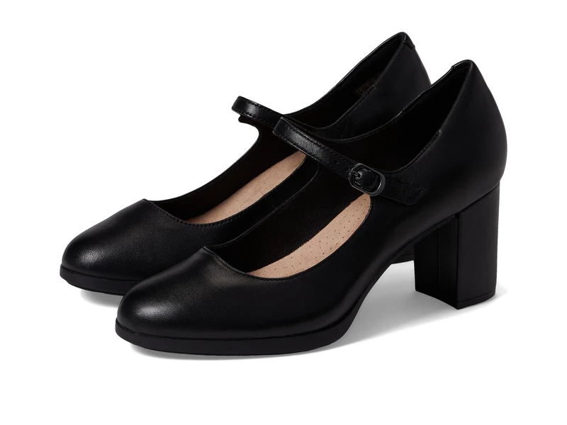Clarks Women's Bayla Nora Pump, Black Leather, 7
