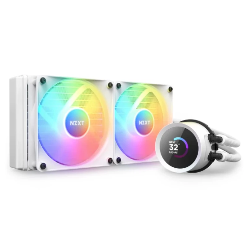 NZXT Kraken 240 RGB - RL-KR240-W1-240mm AIO CPU Liquid Cooler - Customizable 1.54" Square LCD Display for Images, Performance Metrics and More - 2 x F120 RGB Core Fans - White