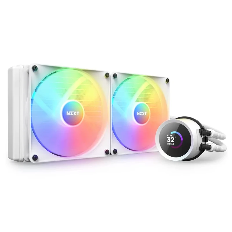 NZXT Kraken 280 RGB - RL-KR280-W1-280mm AIO CPU Liquid Cooler - Customizable 1.54" Square LCD Display for Images, Performance Metrics and More - 2 x F140 RGB Core Fans - White