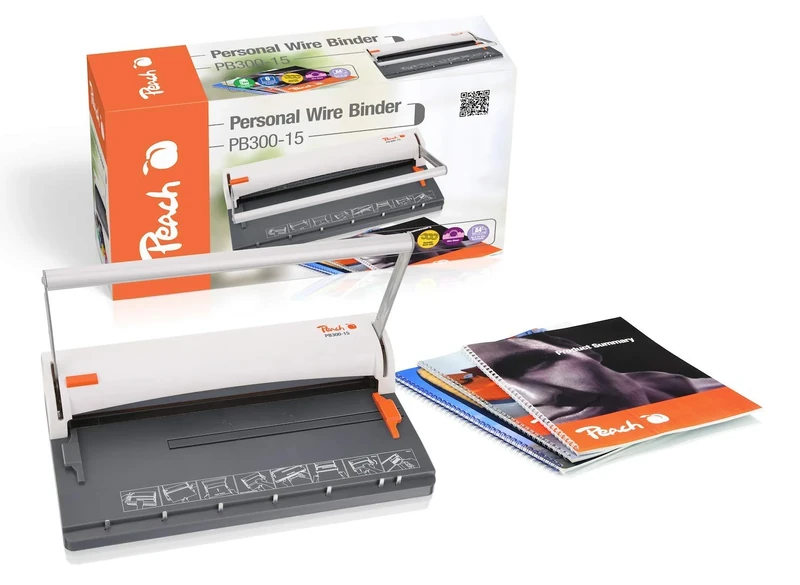 Peach Wire Binding Machine - Binds 60 A4 Pages - Includes 100 Wire Binding Combs - 6 Sheets Punching Capacity - PB300-15P1