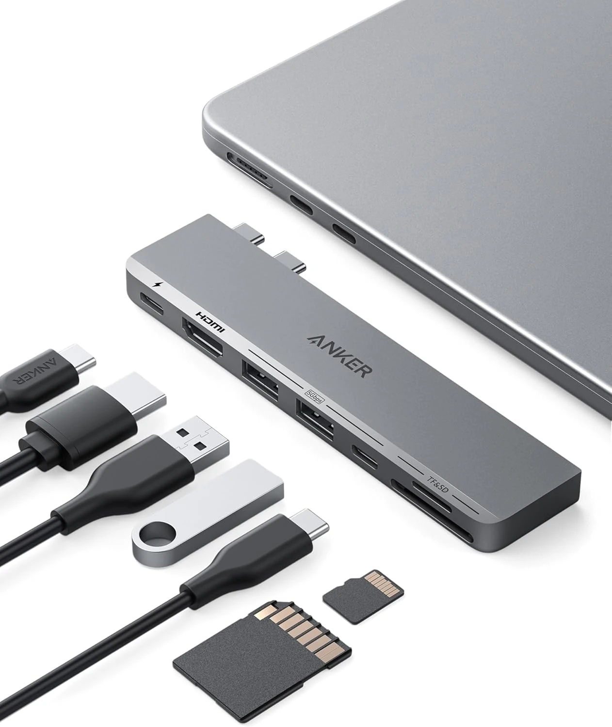Anker USB C Hub for MacBook, 7-in-2 with 4K HDMI, Compatible with Thunderbolt 4, 1 Type C and 2 USB A Data Ports for MacBookPro 13 Inch, MacBookAir M1 / M2, and More