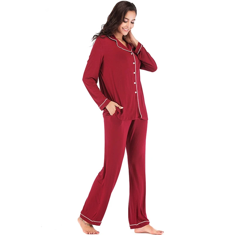 Pajamas Womens Pajama Sets Sleepwear with Pocket Lounge Set Loungewear Sweatsuit Pjs Nightwear Button Down Top Soft,Red,XXL(75kg/180cm)