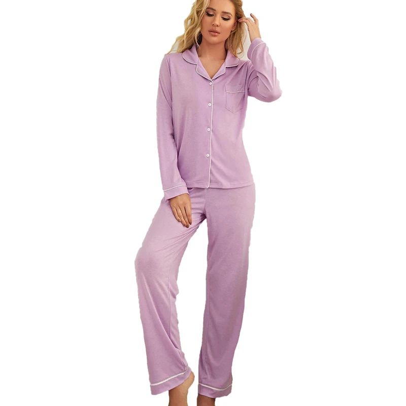Pajamas Womens Pajama Sets Sleepwear with Pocket Lounge Set Loungewear Sweatsuit Pjs Nightwear Button Down Top Soft,Purple,S(60kg/165cm)