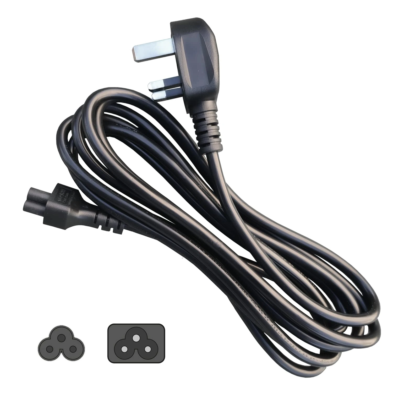 SHAFI® 1-Meter Cloverleaf Power Cable IEC-C5-3-Pin BS-1363A UK Plug - 2.5A 250V 0.75mm² Pure Copper Power Lead - Notebook Laptop Power Cord Mains Adaptor Charger Projector Power Supply Lead - 1M