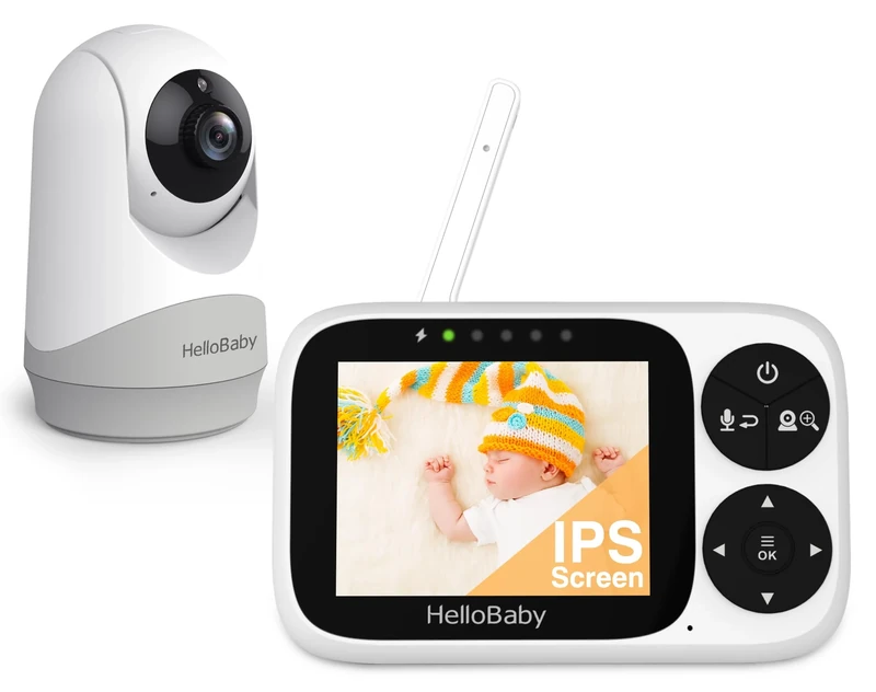 HelloBaby Baby Monitor with Camera and Night Vision, 3.2" IPS Screen Hello Baby Camera Monitor No WiFi VOX Mode Temperature Display Pan-Tilt-Zoom 2 Way Talk Lullabies Feeding Alarm and 1000ft Range