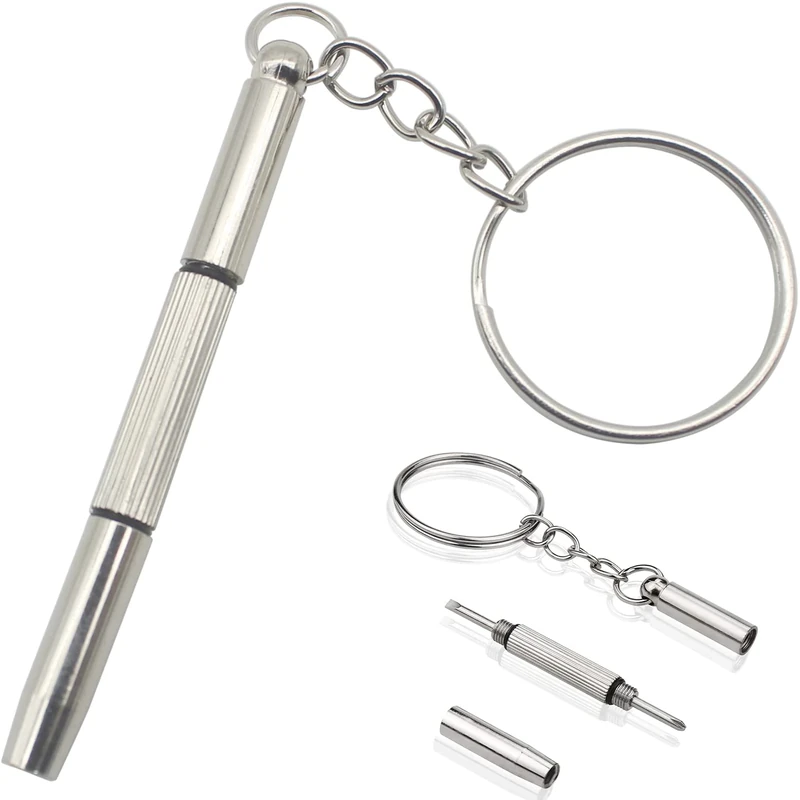 LRMYS 3-in-1 Mini Screwdriver, Stainless Steel Multifunction Eyeglass Screwdriver Kit Keychain Sunglass Watch Glasses Jewelry Tightening Screwdriver Hand Repair Tool, Silver 1 Pack