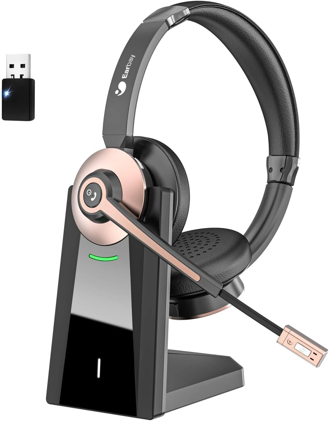 Earbay Wireless Headset, Bluetooth Headphones with Microphone Noise Canceling & USB Dongle, Office Headset with Charge Dock for Mobile Phone Computer Tablet Work Skype Zoom Conference Call Center