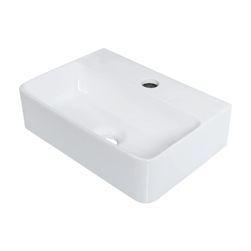 Ibergrif M41101 Bathroom White Ceramic Vessel Sink, Rectangle Wall Mounted Countertop Basin, Cloakroom Sink, 375 x 262 x 105mm