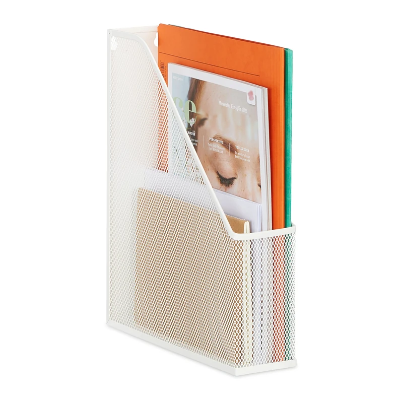 Relaxdays File Organiser, Standing, Mesh Design, Office & Home, H x W x D: 31.5 x 7 x 25 cm, Metal, White