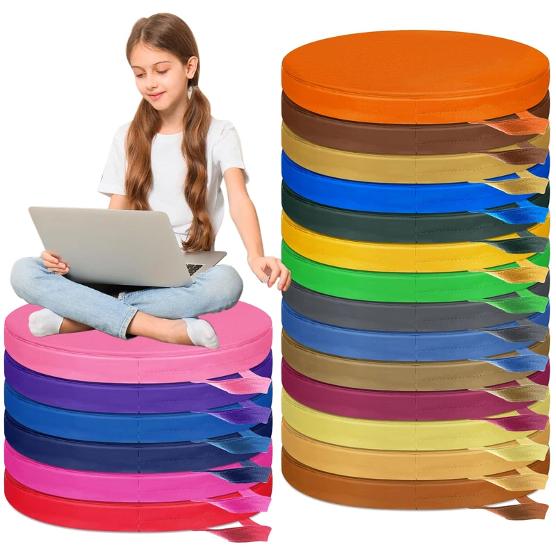 Riakrum 20 Pack Round Floor Cushions 15 Inch Flexible Seating with Handles Colored Floor Foam Seating Cushions School Daycare Office Chair Home Supplies