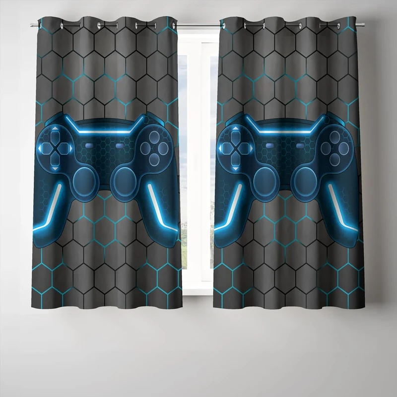 NTBED Game Console Blackout Curtains Drapes for Kids Bedroom Play Room Rod Pocket 2 Panels Darkening Window Treatment, 42Wx63L, Blue - Image 1