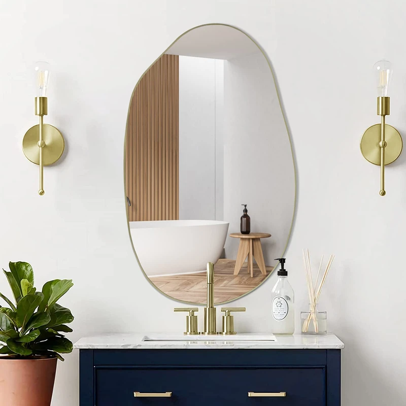 DAOYIJIAJU Irregular Wall Mirror, Asymmetrical Modern Mirror, Unique Odd Shaped Mirror, Gold Organic Mirror for Living Room Bathroom Bedroom Entryway,33.5"x20.5"