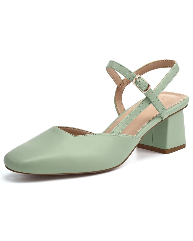 Rilista Women's Slingback Chunky Low Heels Closed Square Toe Heel Wedding Party Dress Pumps Shoes, Green, 6 UK