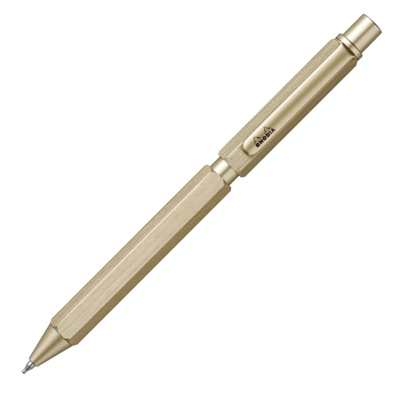 RHODIA 9345C - Multipen scRipt 3-in-1 - 2 Ballpoint Pens 0.5 mm Black & Red + 1 Graphite Pencil Lead 0.5mm - Hexagonal Gold Brushed Aluminium Body - Refillable