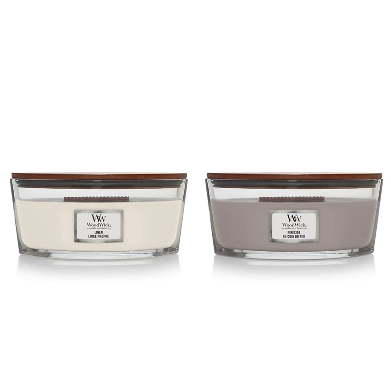 Woodwick Ellipse Scented Candle with Crackling Wick | Fireside | Up to 50 Hours Burn & Scented Candle, Linen Ellipse Candle, with Crackling Wick, Burn Time: Up to 50 Hours, Scented Candles Gifts